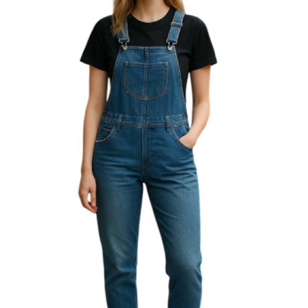 BLUENOTES Denim Overalls Blue Light Wash Bibbed Cotton Tapered Leg Boho Size XS